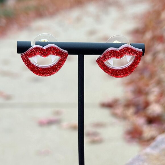 Glitter Vampire Lip Earrings - Picture 1 of 3